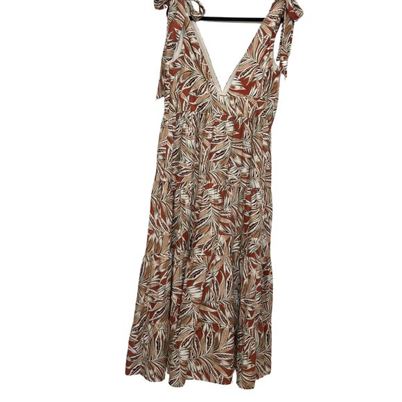 NWT House of Harlow Leaf Print Tie-Sleeve Linen Maxidress - Picture 2 of 14